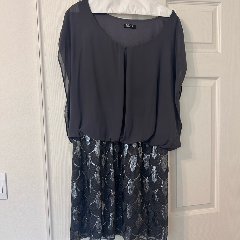 SLNY Charcoal and Silver Mini Dress